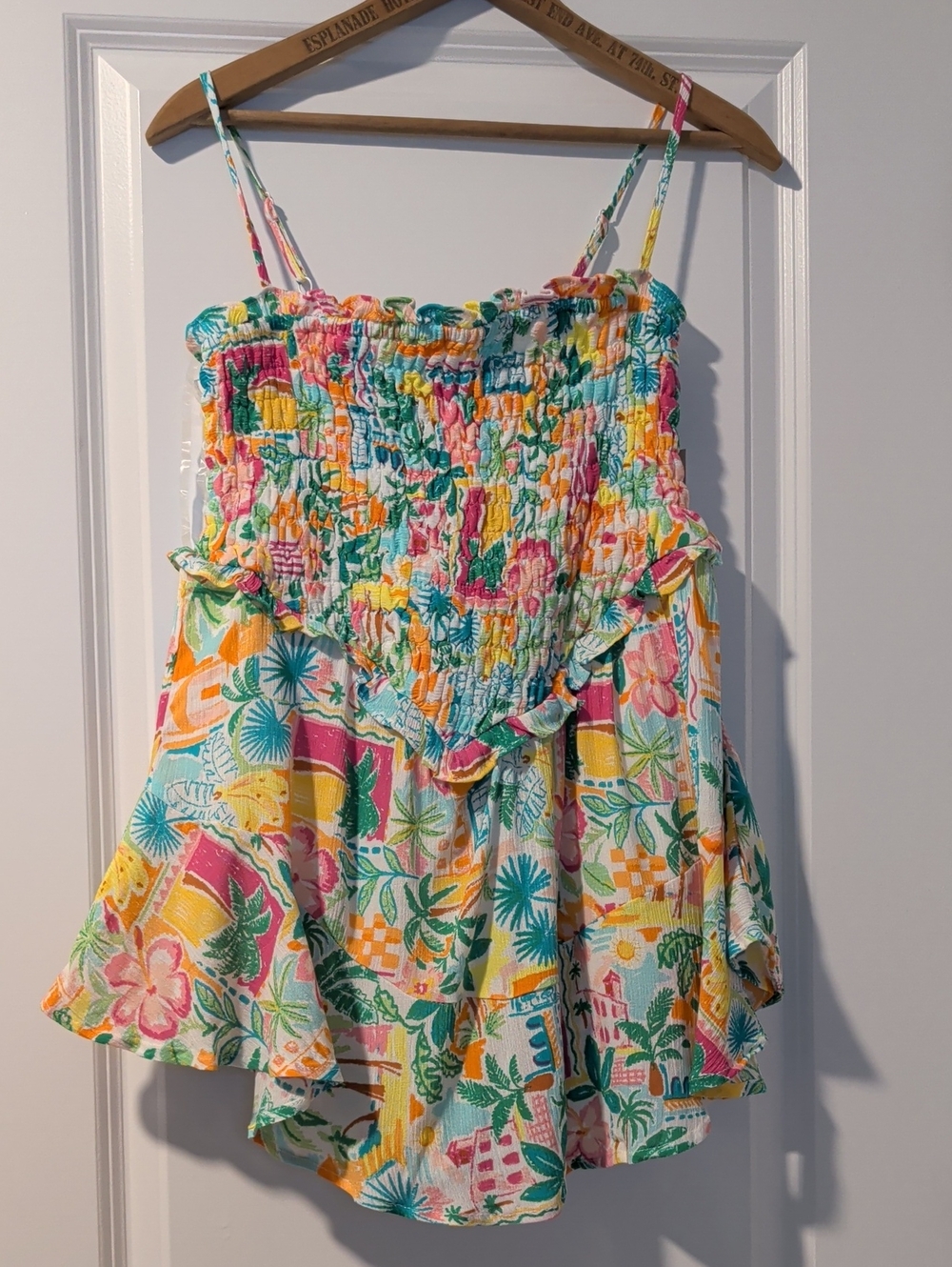 No Boundaries Multicolor Smocked Floral Spaghetti-Strap Romper